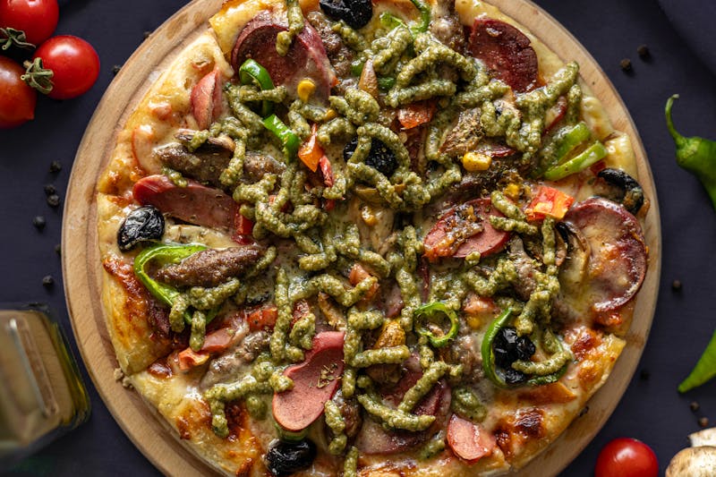 Garden Fresh Veggie pizza with colorful seasonal vegetables