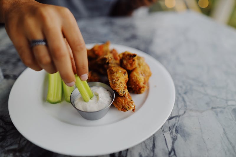 Crispy buffalo chicken wings with dipping sauce